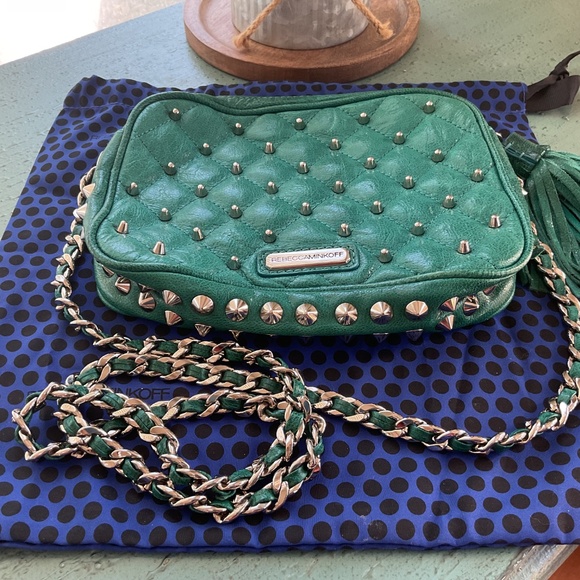Rebecca Minkoff Spike Studded Peacock Mini Crossbody “Like New” - Picture 10 of 12